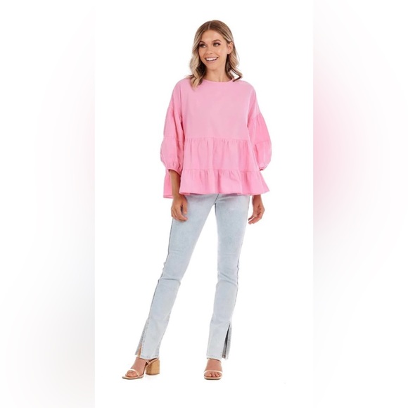 Pink Tiered Balloon Sleeve Blouse | Large (fits up to XXL) | Oversized - Picture 7 of 10